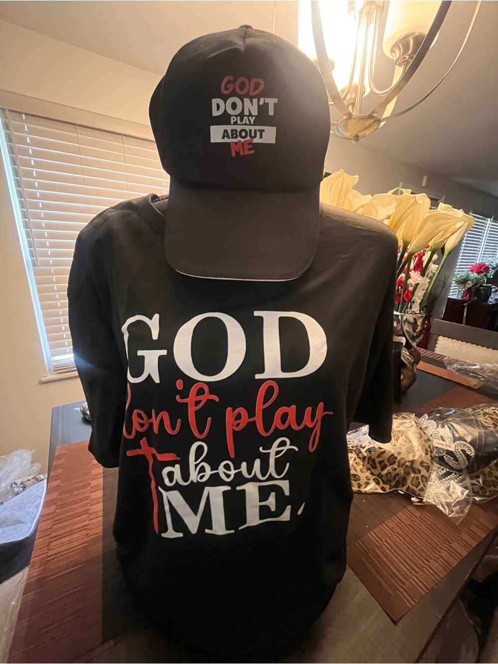 Graphic Faith Tee and Matching Cap - Black with White & Red Lettering
